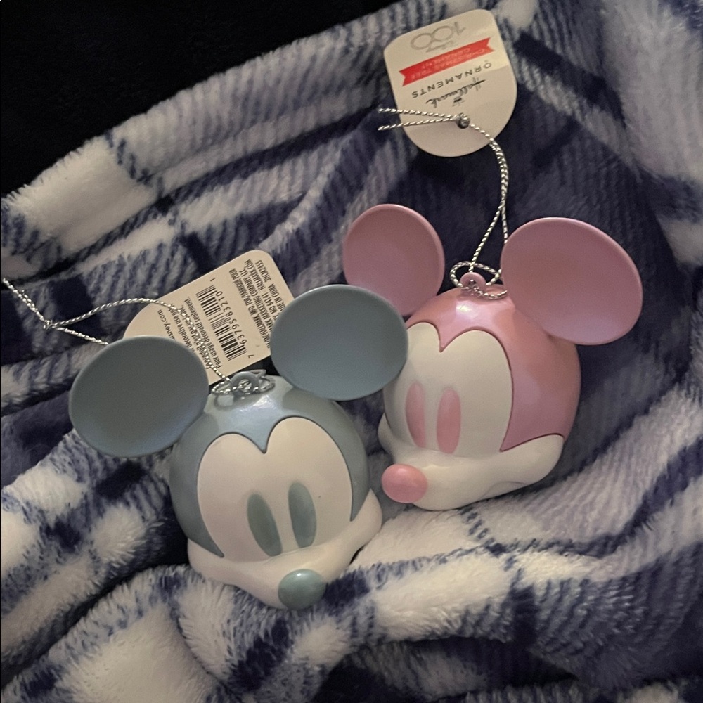Disney Pastel Iridescent Mickey Mouse Head Ornaments X2